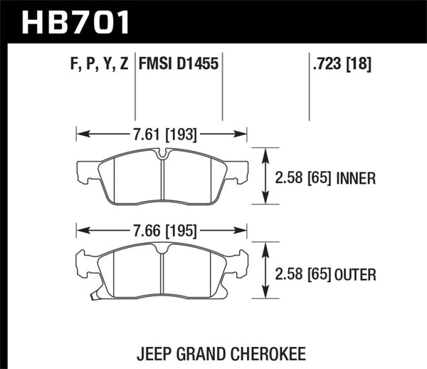 Hawk HB701F.723 11-12 Dodge Durango / 11-12 Jeep Grand Cherokee HPS Front Street Brake Pads