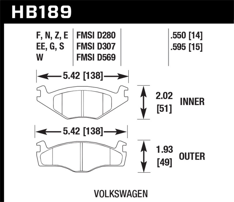 Hawk HB189N.595 HP+ Street Brake Pads