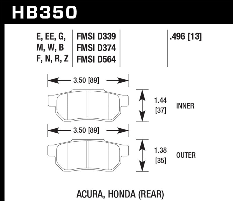 Hawk HB350B.496 1990-1993 Acura Integra GS HPS 5.0 Rear Brake Pads