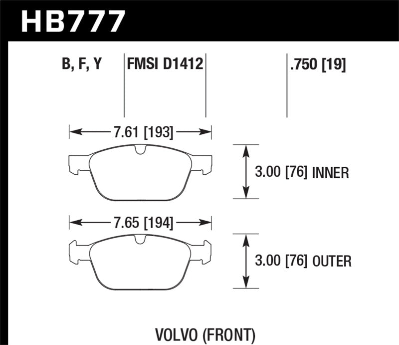 Hawk HB777B.750 10-15 Volvo XC60 / 03-14 Volvo XC90 (w/ 328mm Rotors) HPS 5.0 Street Front Brake Pads