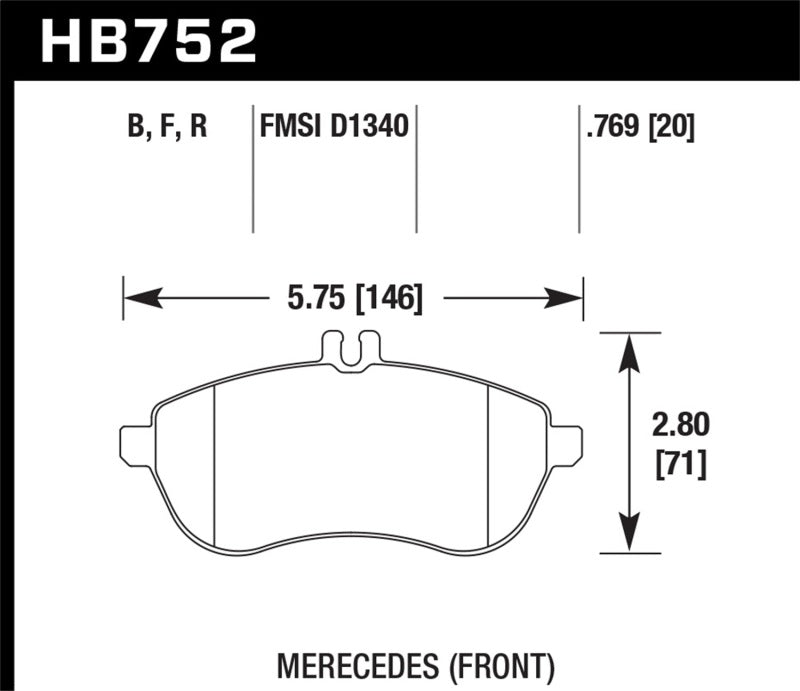 Hawk HB752B.769 12-15 Mercedes-Benz SLK250 / 12-15 Mercedes-Benz C250 HPS 5.0 Front Brake Pads